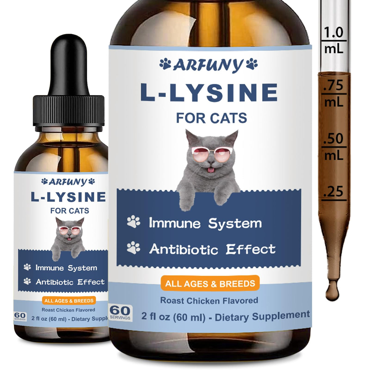 SANTKOL L-Lysine drops bottle with roast chicken flavor for immune support
