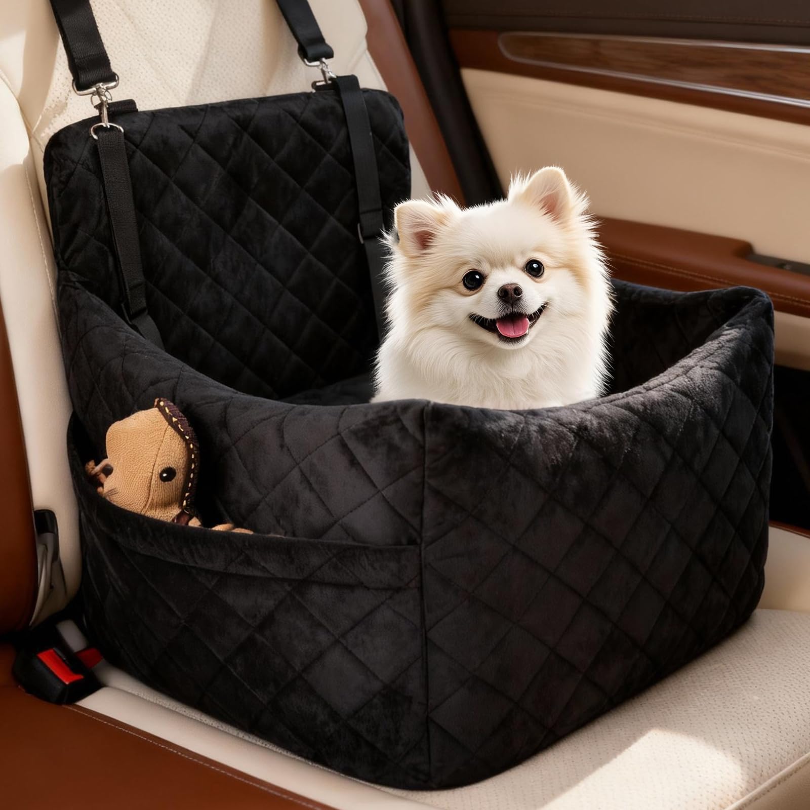 SANUODO dog car seat with memory foam for booster comfort during rides