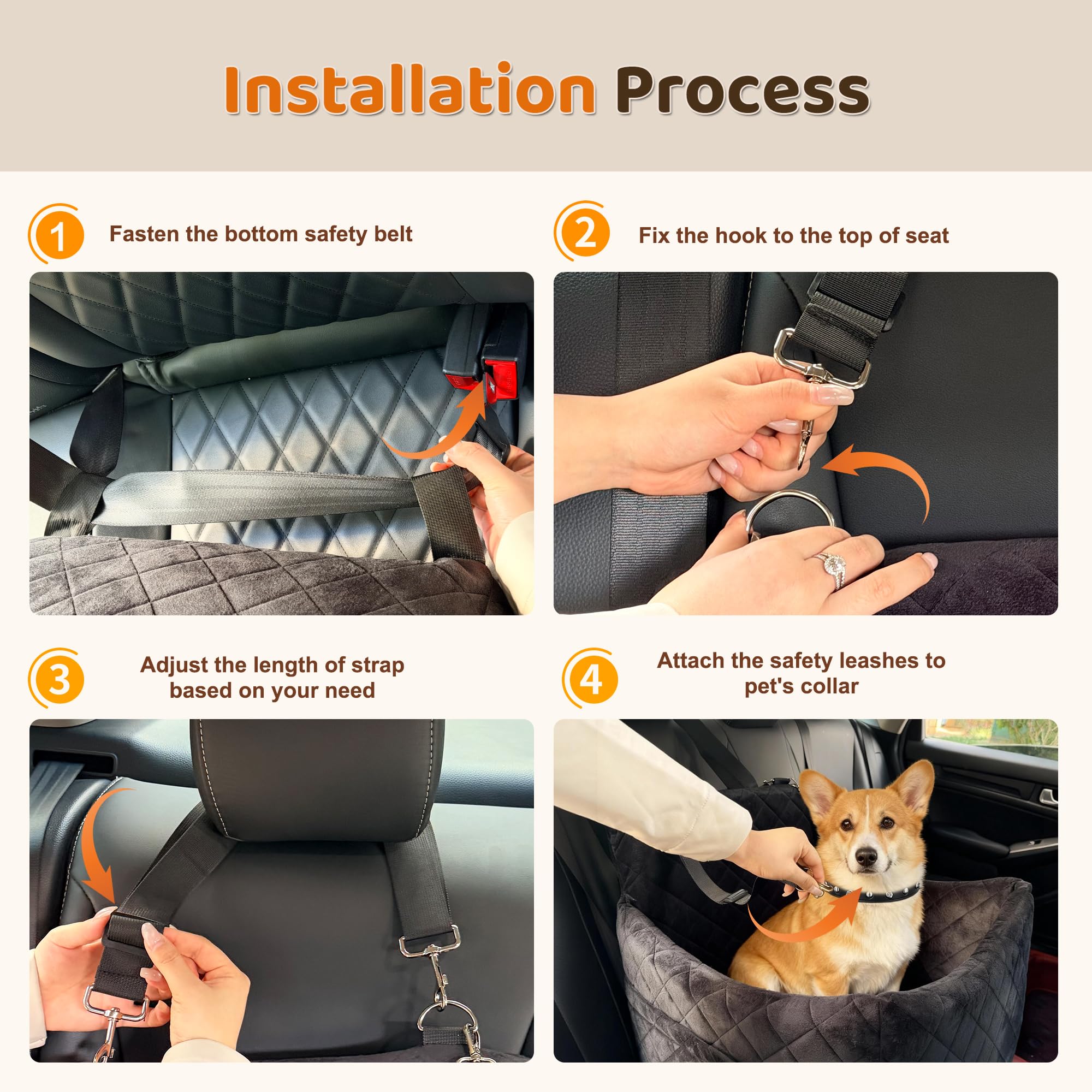 SANUODO dog car seat with two safety belts for stable installations