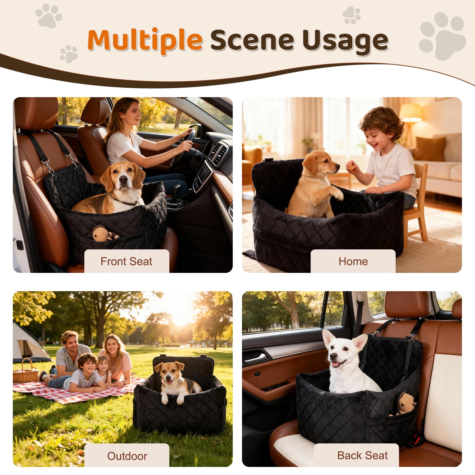 SANUODO dog car seat booster cushion helps small dogs stay securely in place