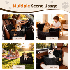 SANUODO dog car seat booster cushion helps small dogs stay securely in place
