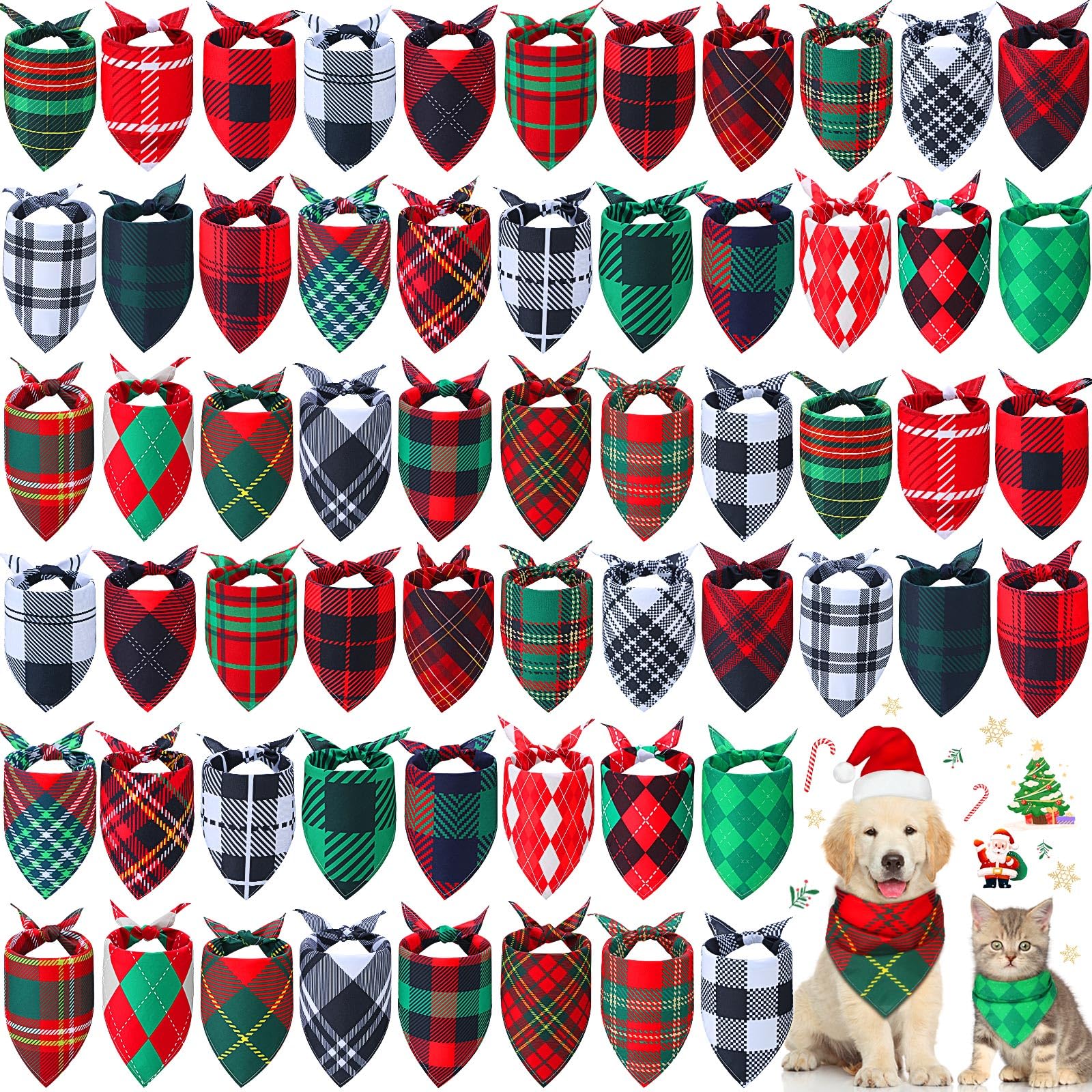 Sanwuta 60pcs Christmas plaid dog bandana pack for festive pet looks and gifting