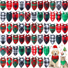 Sanwuta 60pcs Christmas plaid dog bandana pack for festive pet looks and gifting