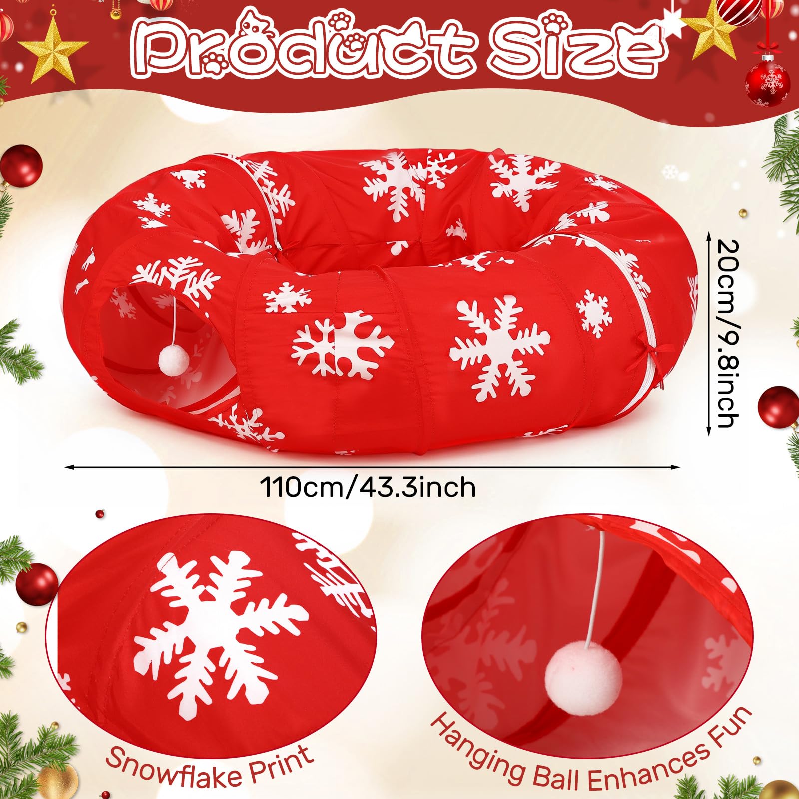 Sanwuta Christmas Cat Tunnel entrance with hanging ornament for interactive play