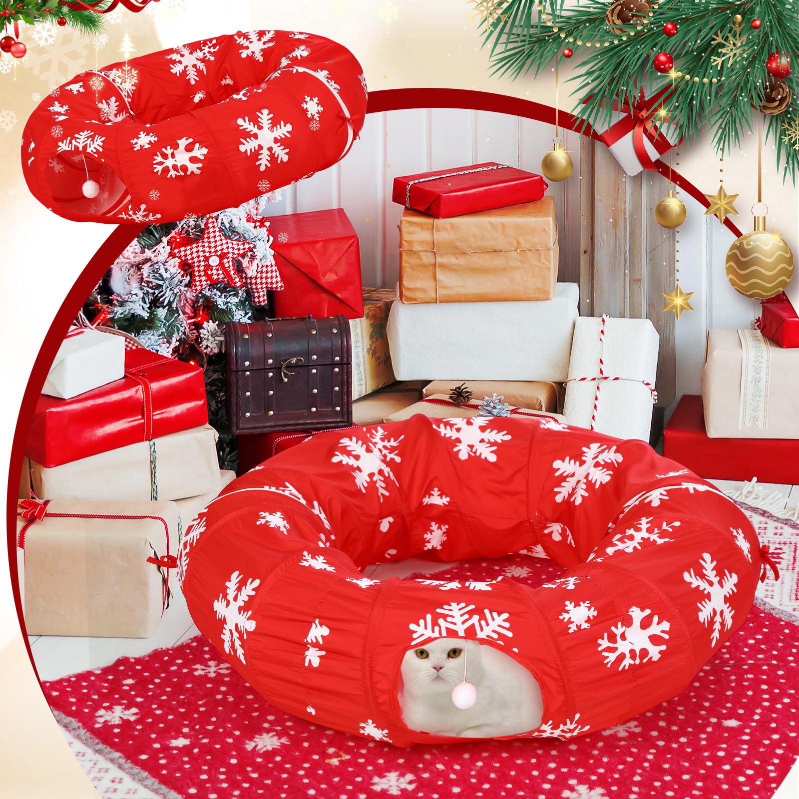 Sanwuta Cat Tunnel with soft mat forms a warm circular bed for naps
