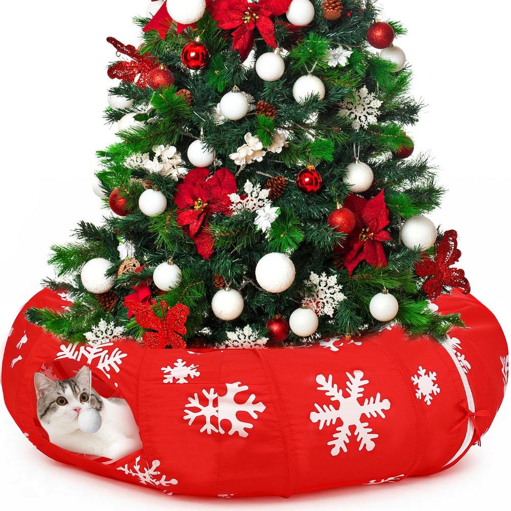 Sanwuta Christmas Cat Tunnel around tree offers cozy play space