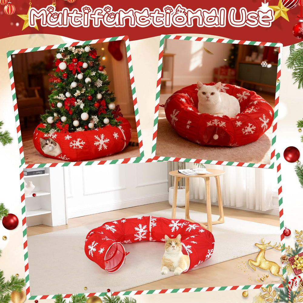 Sanwuta Christmas Cat Tunnel unfolds into a long play tube for kittens