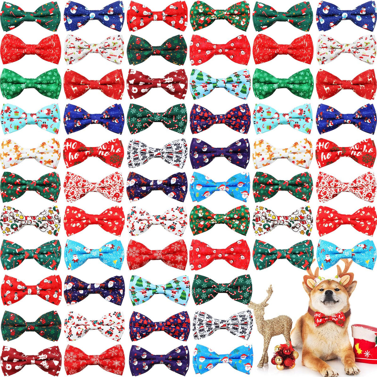 Sanwuta Christmas dog bow ties in assorted patterns add festive flair for holiday styling.