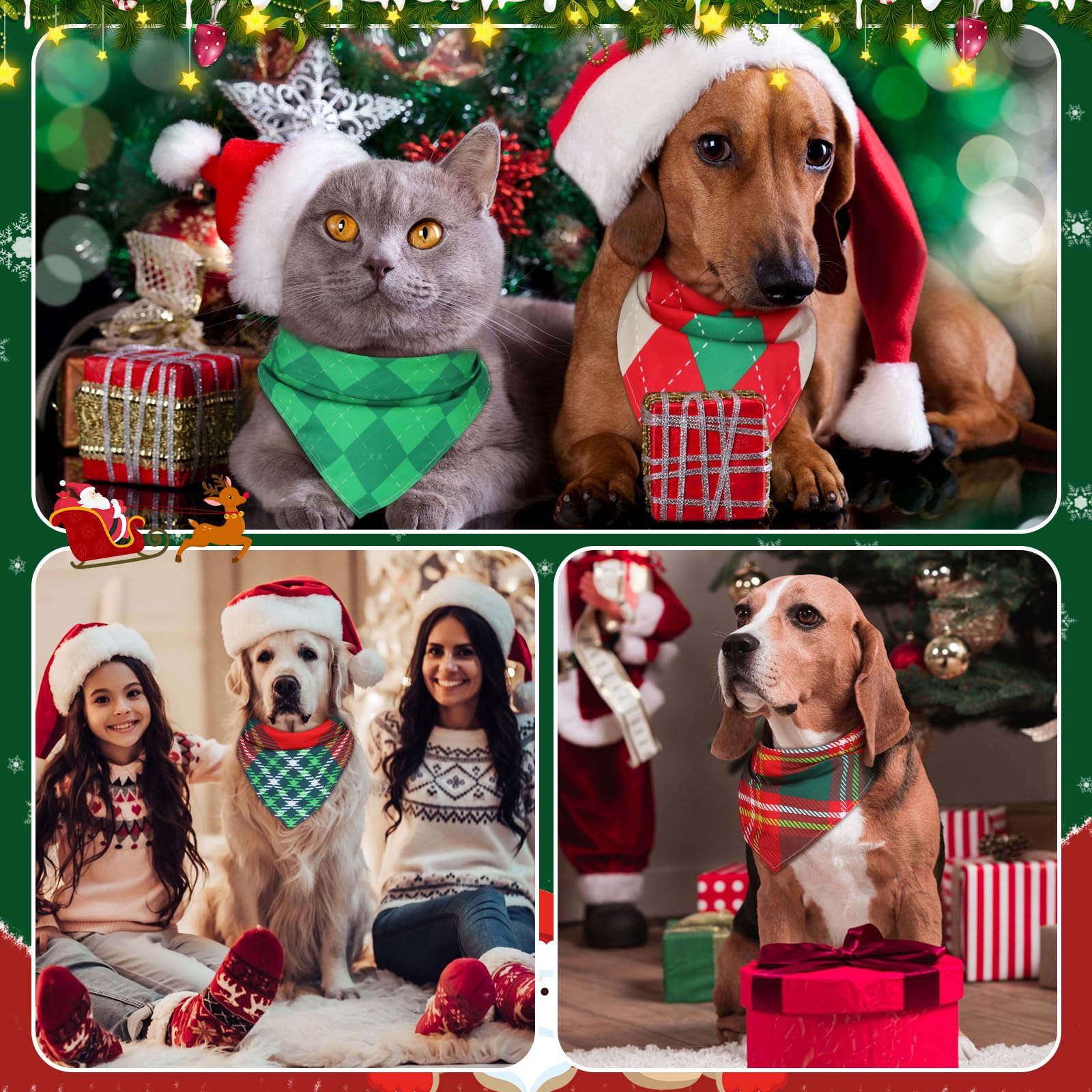 Sanwuta Christmas plaid pet bandanas collection for holiday outfits