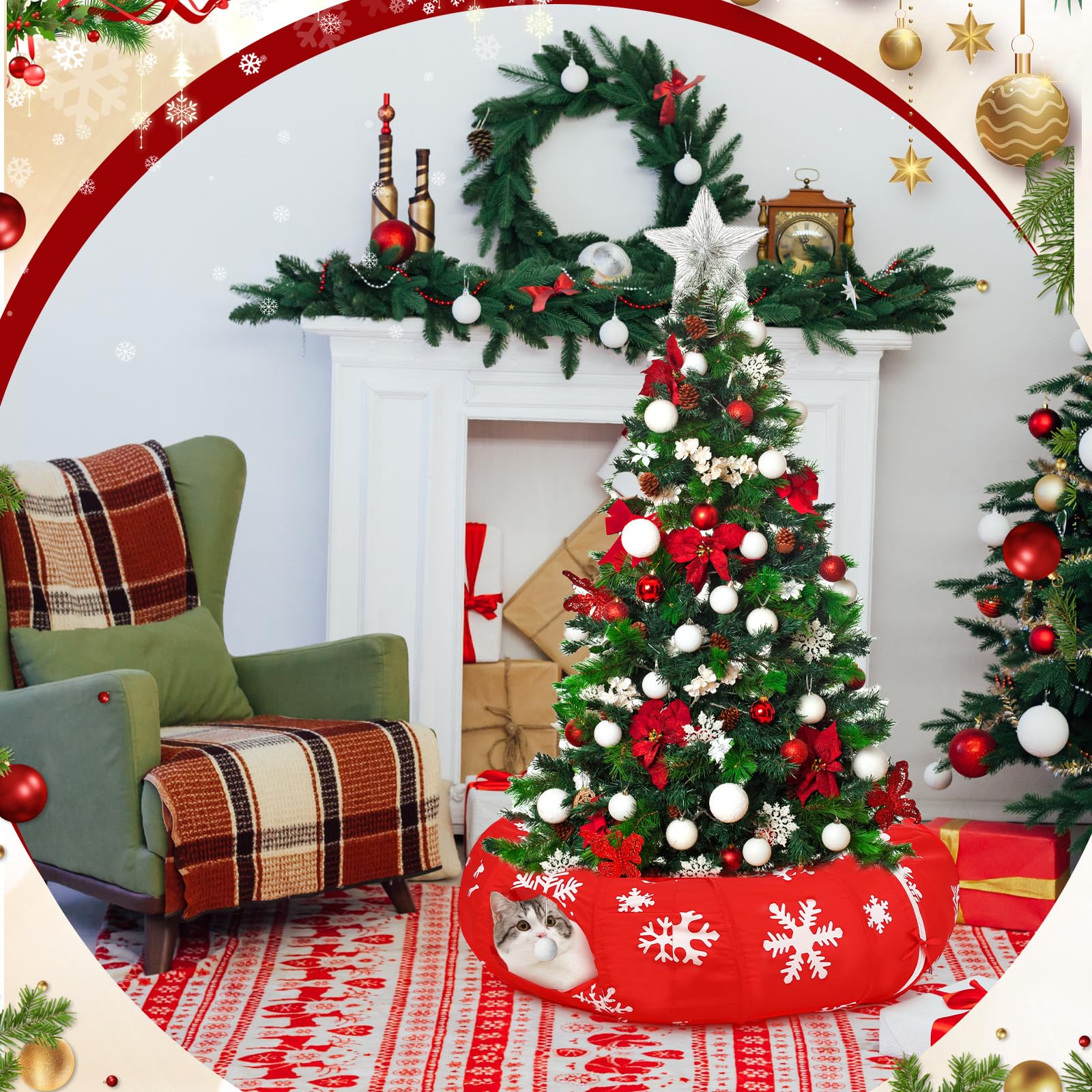 Sanwuta Christmas prints add seasonal charm while cats explore and relax