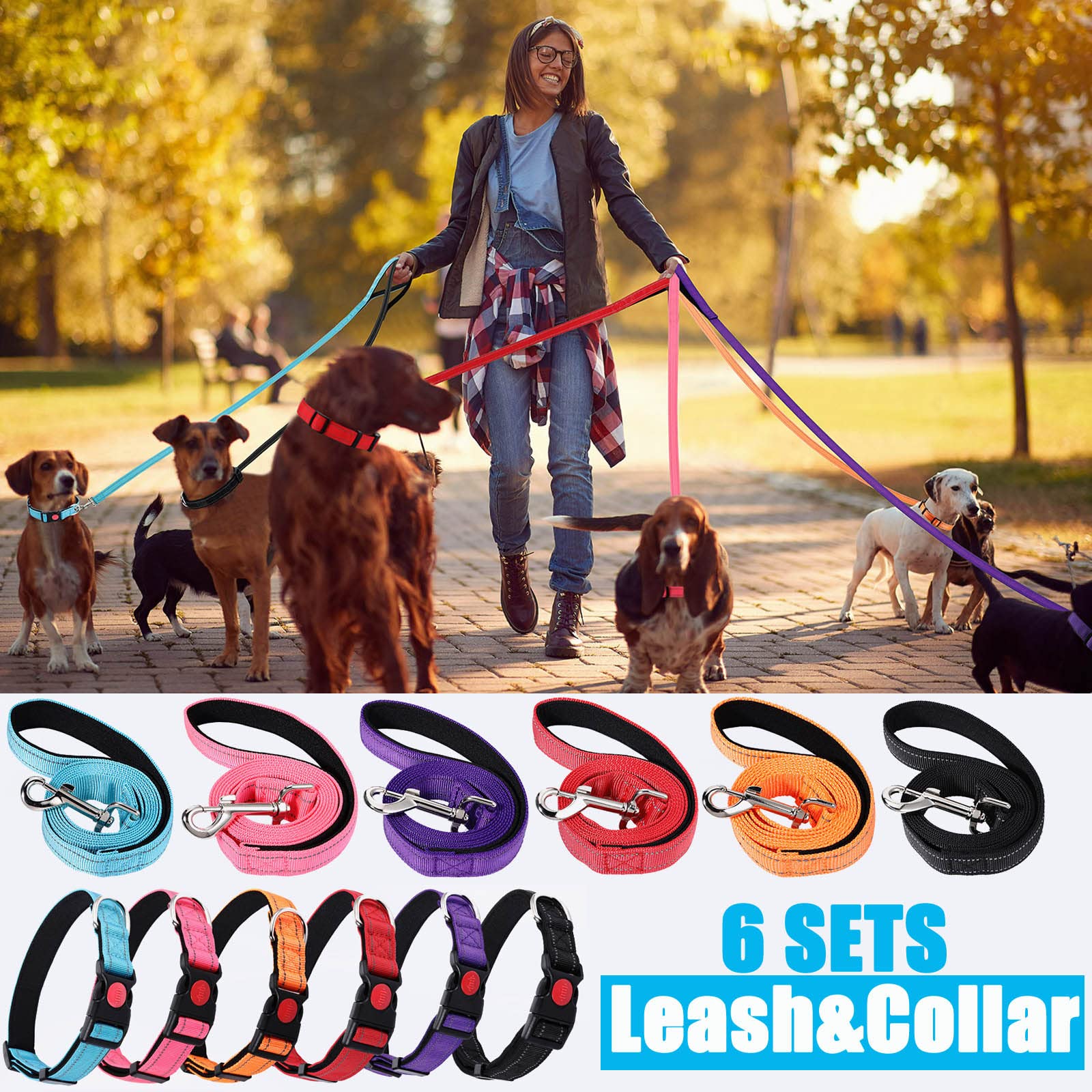 Sanwuta colorful 6-set dog collection supports different pets and styles during walks.