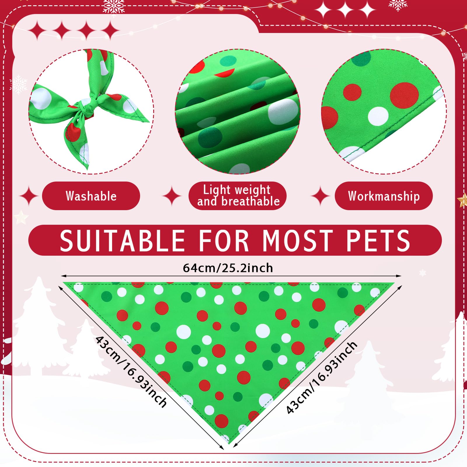 Sanwuta green-red-white bandanas patterns—varied styles for holiday photos and events.