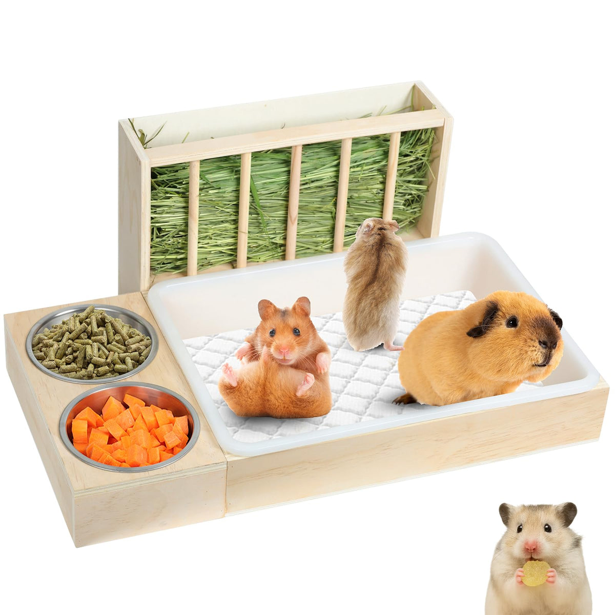 SANXHAMSTER 3-in-1 hay feeder and litter box, easy setup for small pets