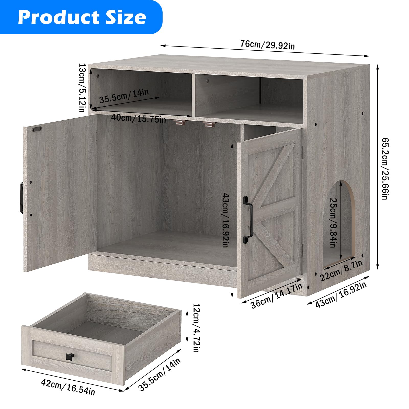 SANXUO cat litter box cabinet interior space highlights room for most litter boxes.