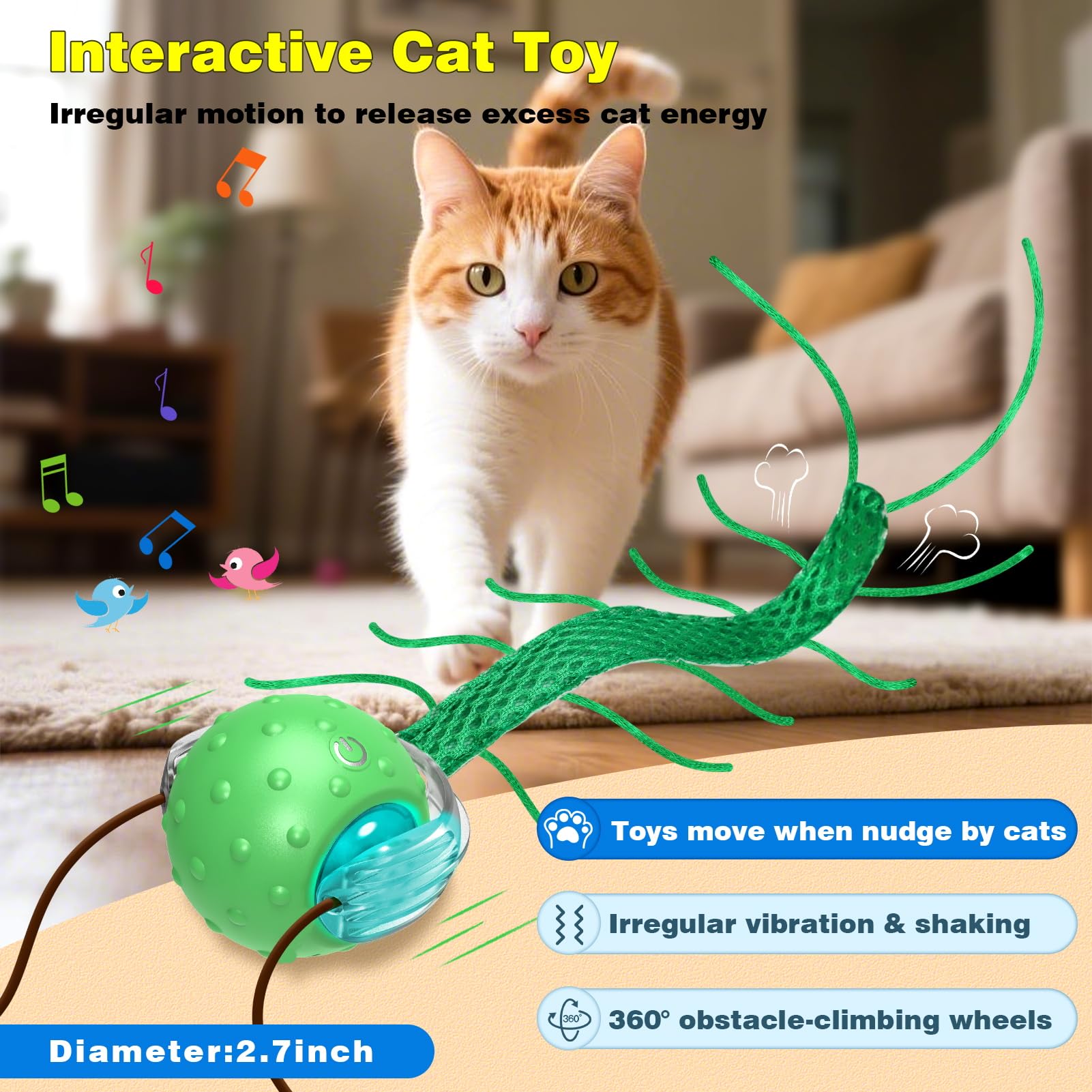 Saolife cat toy rolling on carpet provides exercise and fun