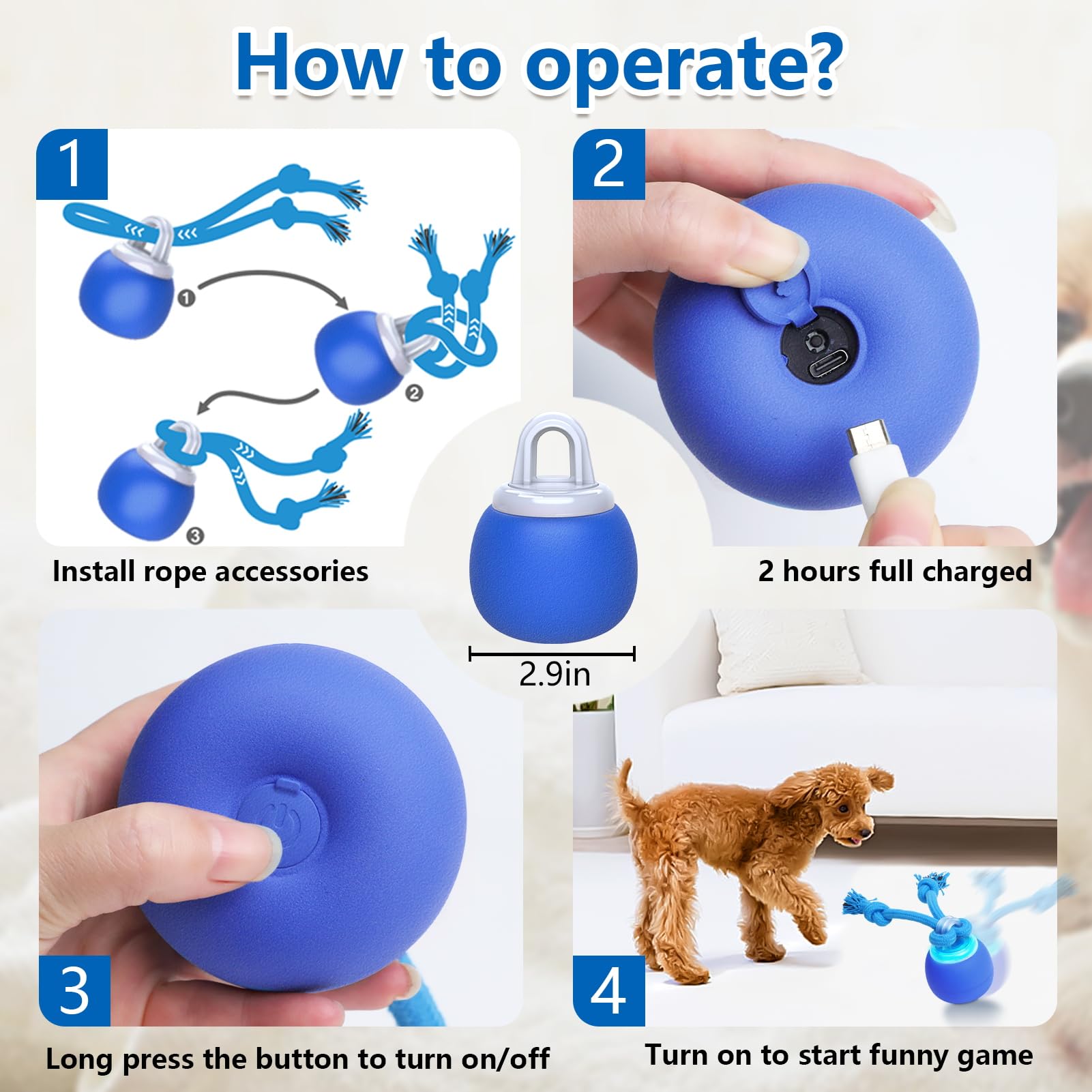 Saolife interactive dog ball durable-shell image emphasizes rugged build for safe play.