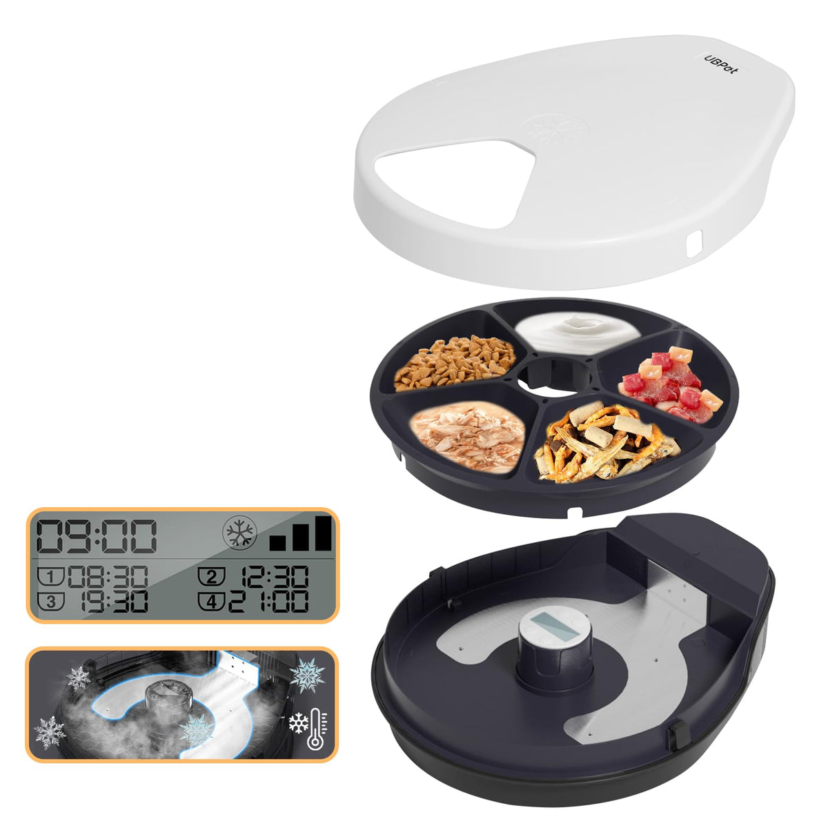 SAROSORA UBPET cat feeder front view highlights cooling system for fresh meals