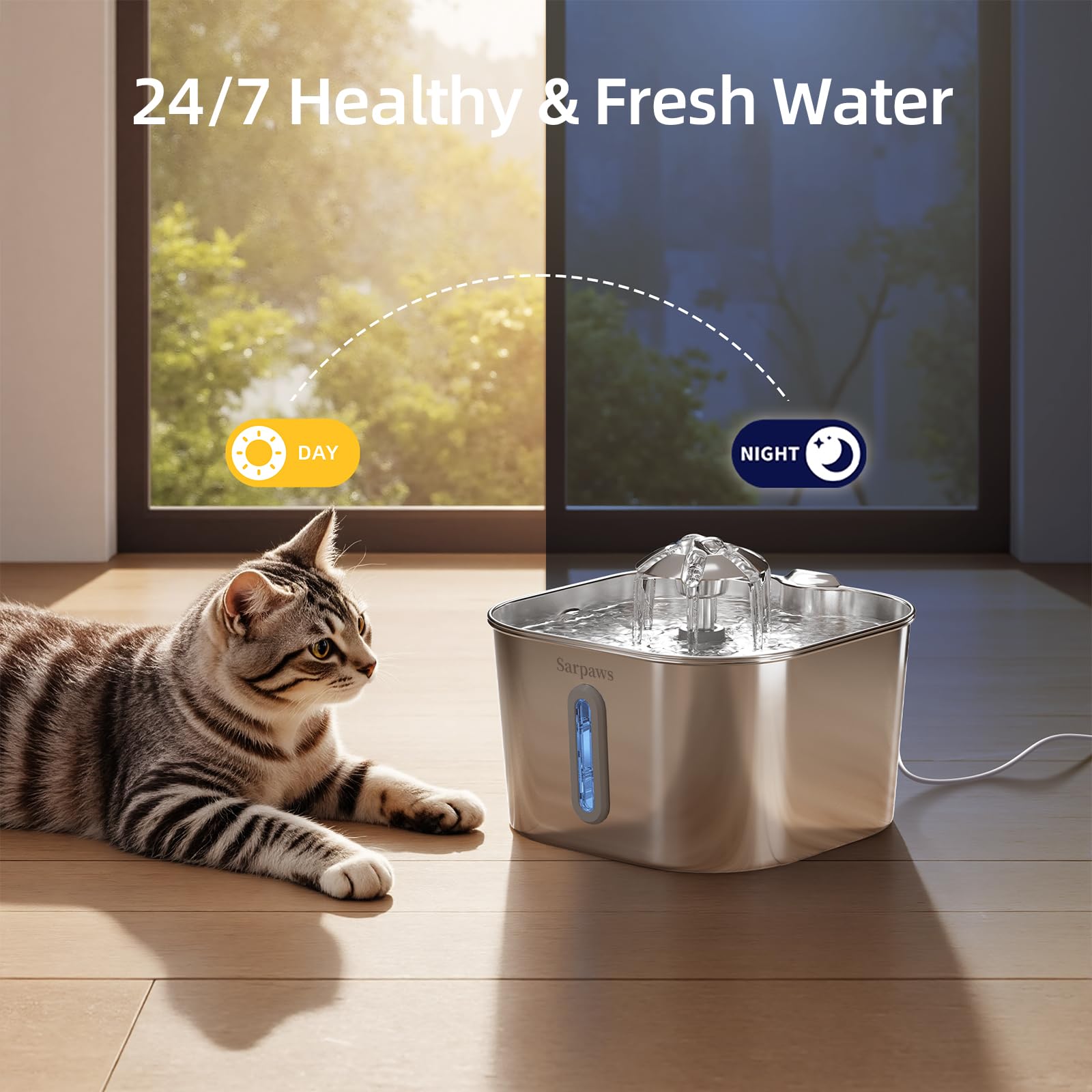 Sarpaws cat water fountain ultra-quiet pump operating quietly