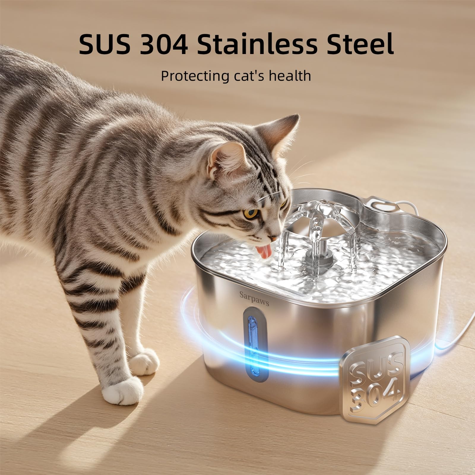 Sarpaws cat water fountain water level window for easy monitoring