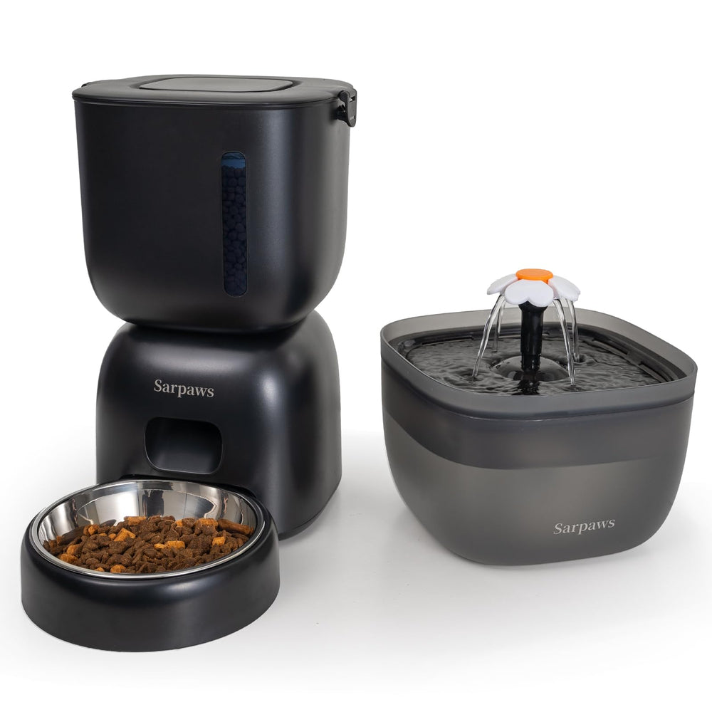 Sarpaws FW1 feeder with digital timer delivering scheduled meals for pets