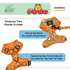 Sassy Woof Garfield Harness back D-ring for everyday leash attachment.