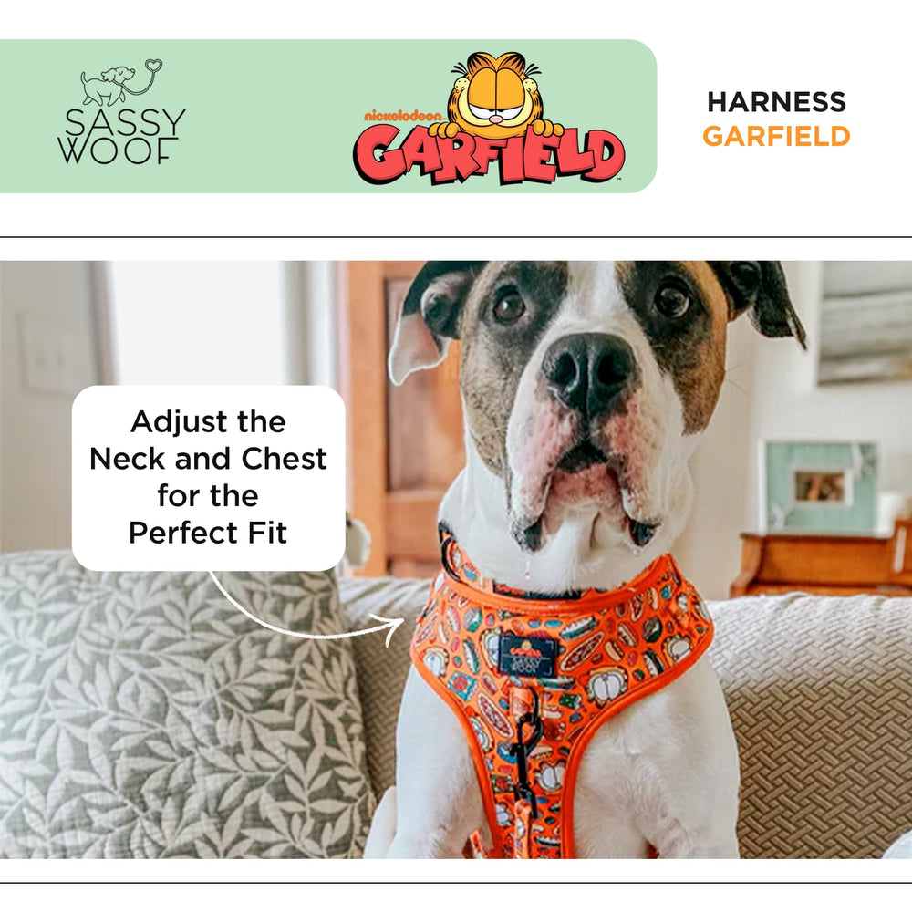 Sassy Woof Garfield Harness breathable mesh keeps dogs cool on walks.