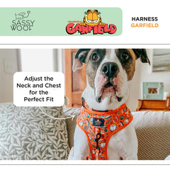 Sassy Woof Garfield Harness breathable mesh keeps dogs cool on walks.