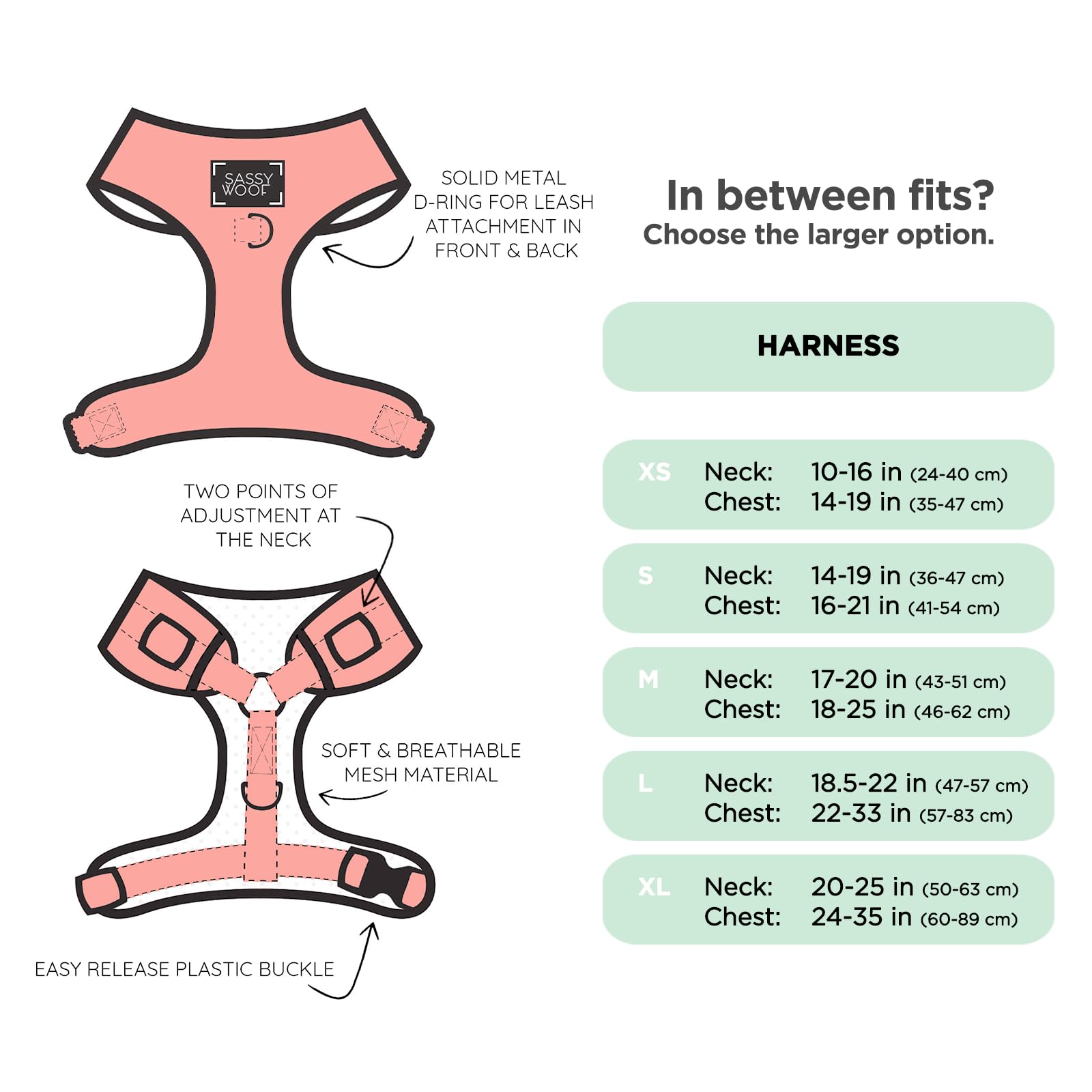 Sassy Woof Garfield Harness neoprene fabric enhances durability and comfort.
