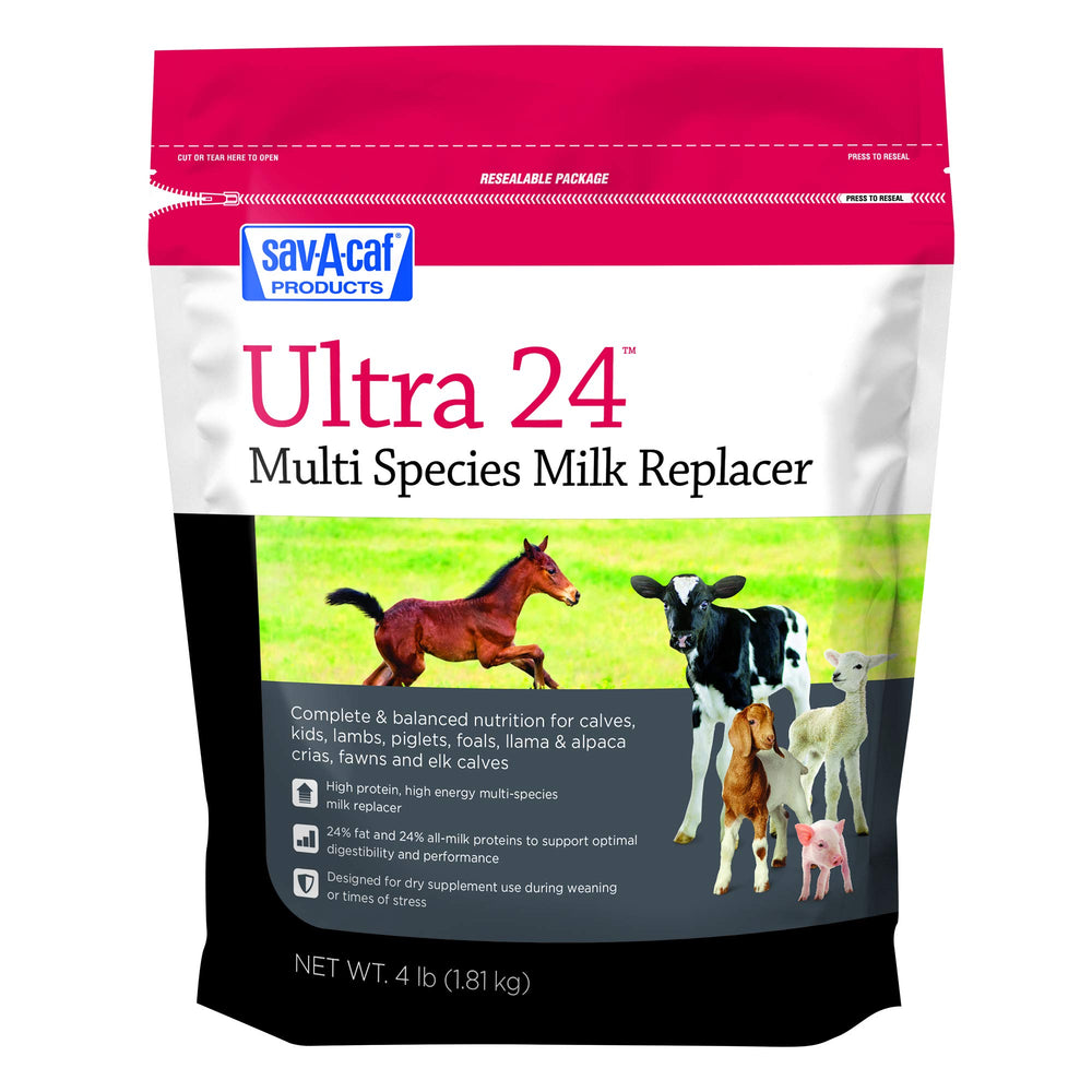 Sav-A-Caf Milk Replacer bag showing resealable packaging for easy storage and prep.