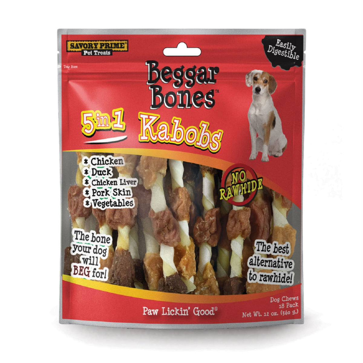 Savory Prime Beggar Bones pinchos de 8 pulgadas, snack sin granos para perros, ideal como recompensa.