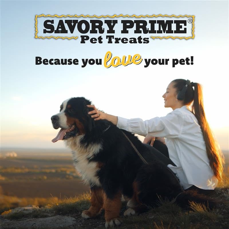 Savory Prime duck jerky dog chew time during play.