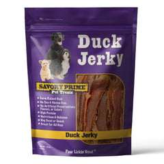 Savory Prime duck jerky treats pack — ideal reward for dogs who love to chew.