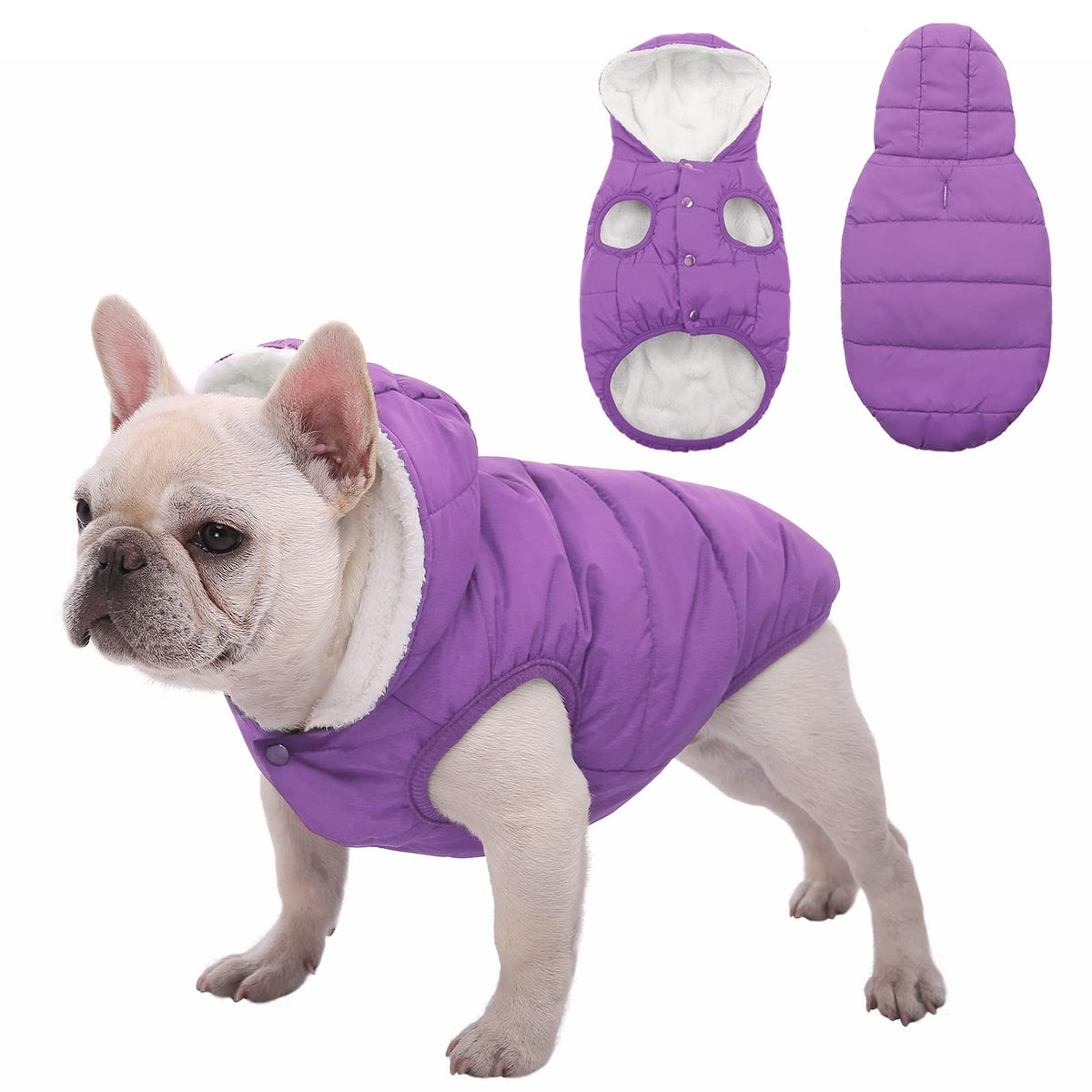 SAWMONG dog fleece hoodie front view shows windproof warmth for chilly walks.