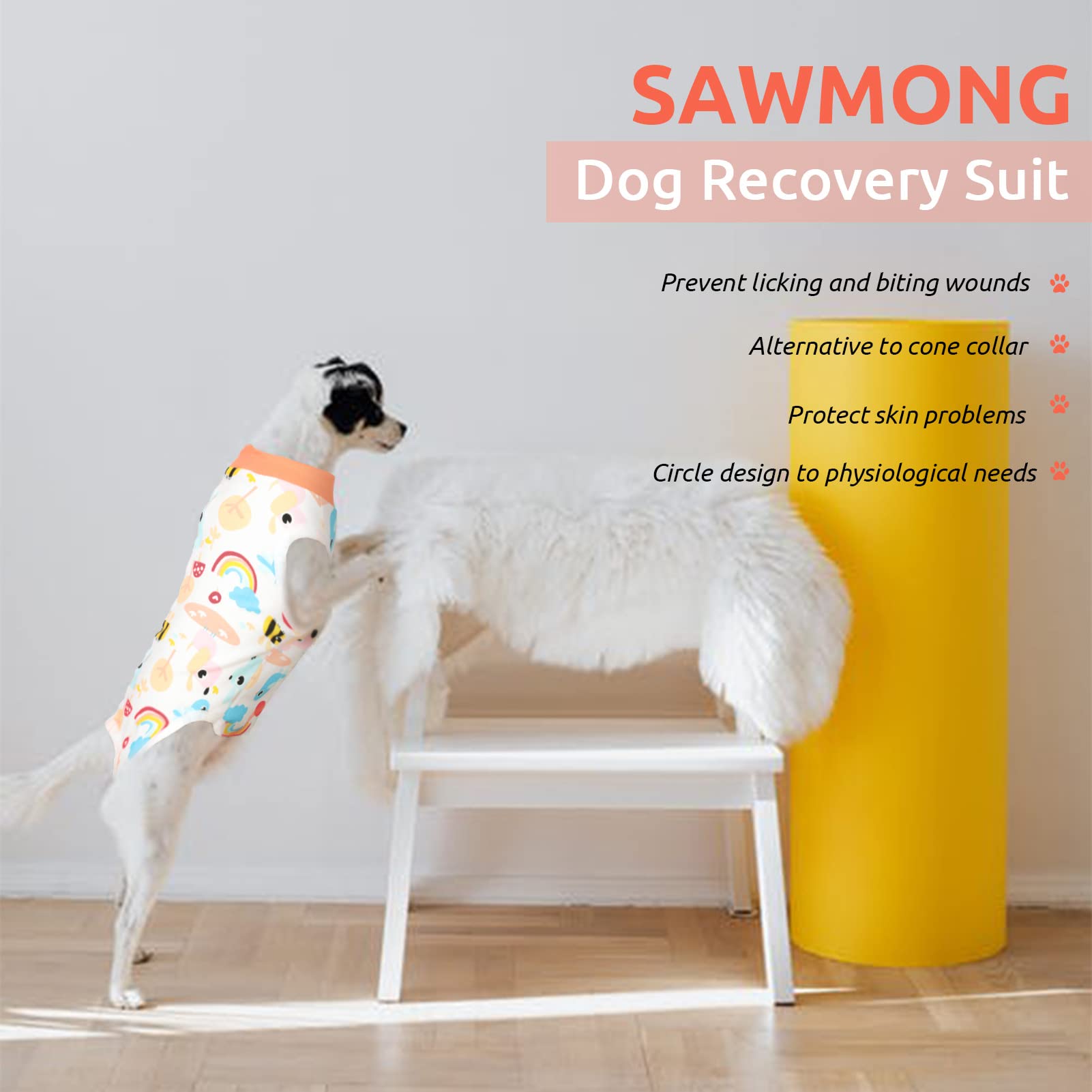 SAWMONG dog recovery suit orange bee fabric close-up highlighting quick-drying material