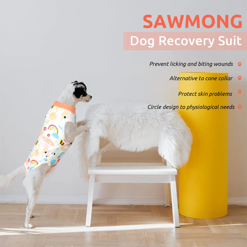 SAWMONG dog recovery suit orange bee fabric close-up highlighting quick-drying material