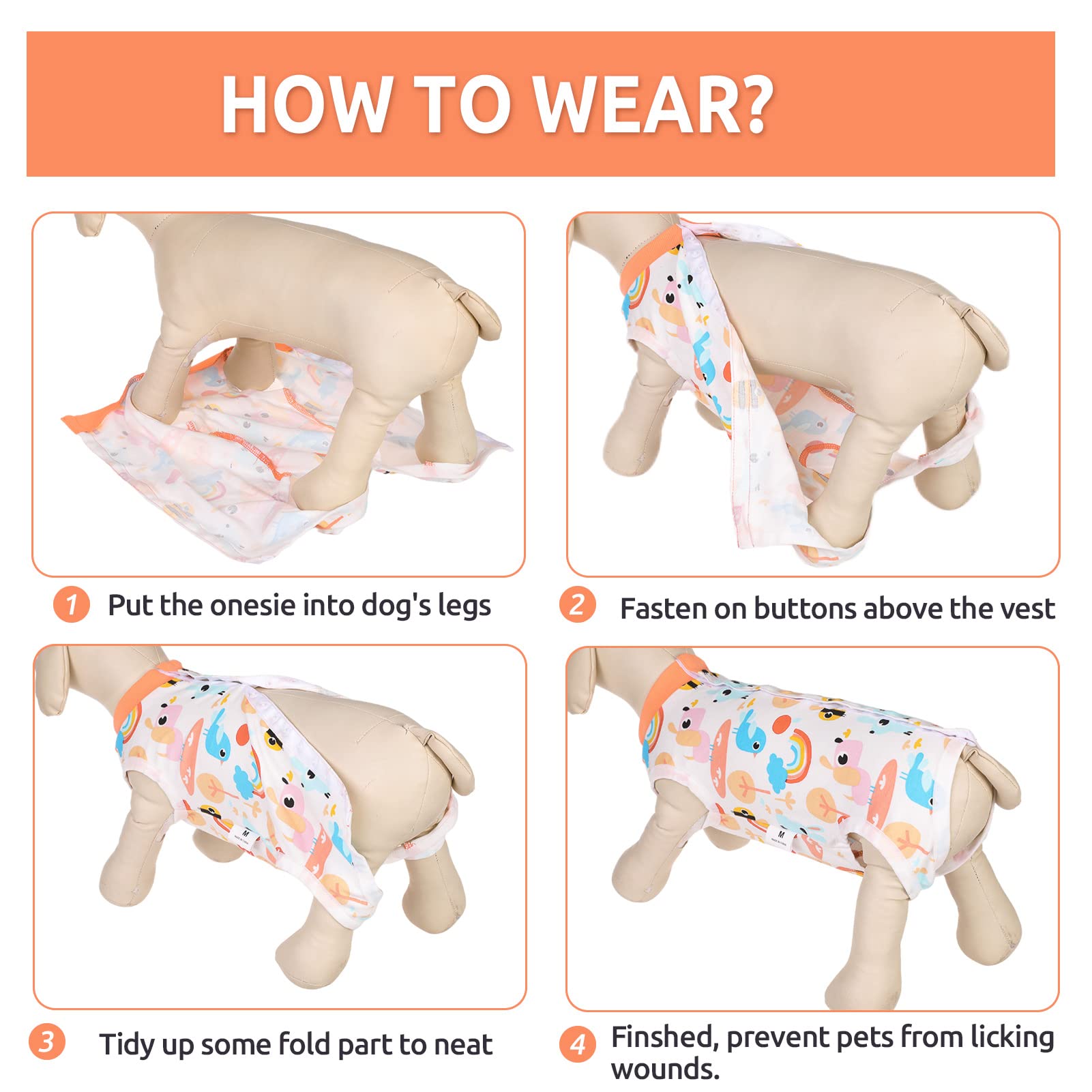 SAWMONG dog recovery suit orange bee close-up of breathable material