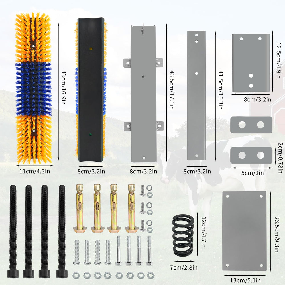 Sayutie livestock scratch brush mounted on a fence post for convenient placement