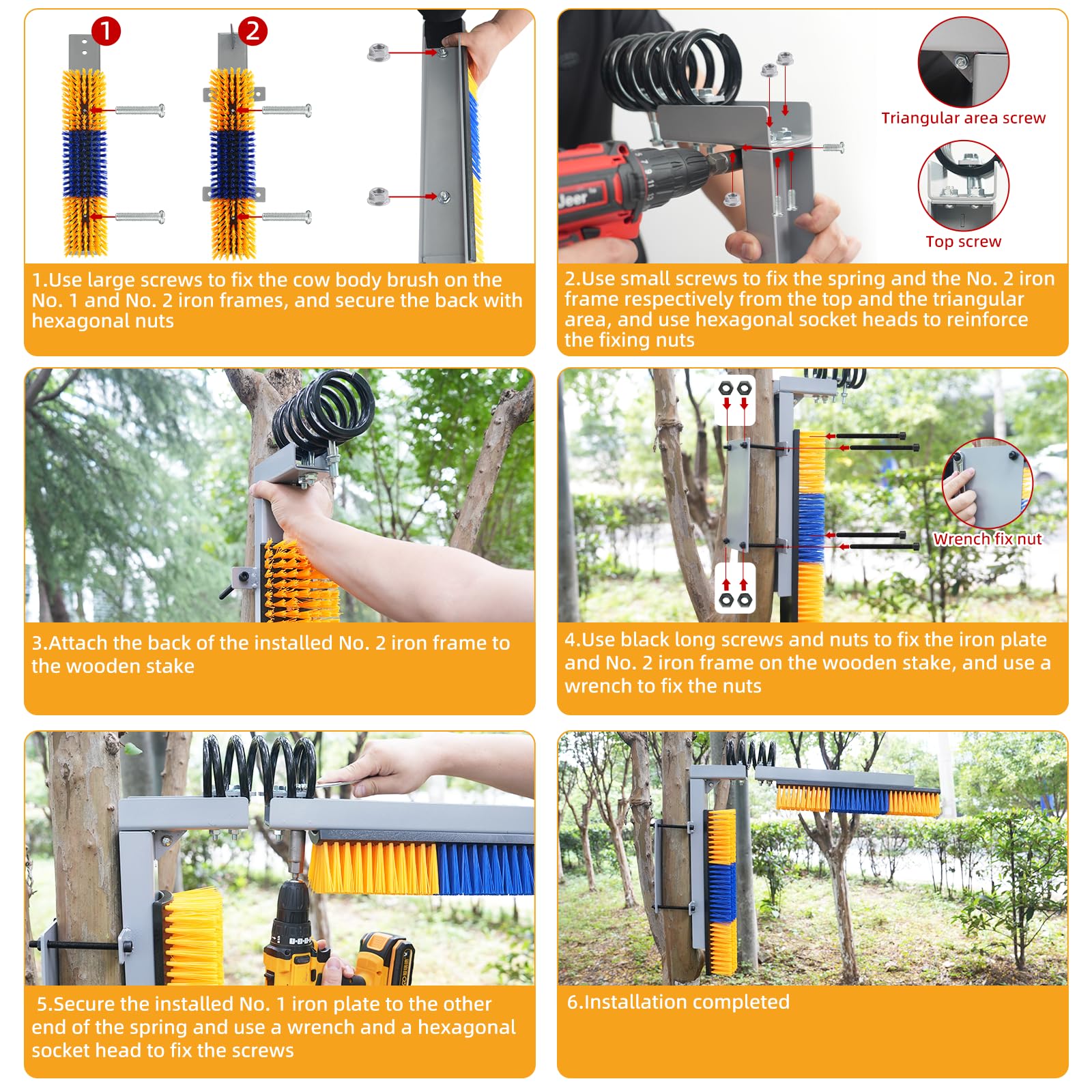 Sayutie livestock scratch brush spring mechanism highlighted for effective carding and massage