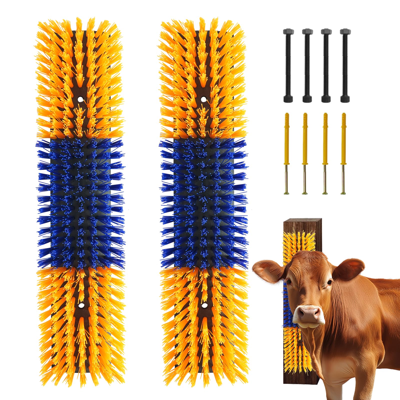Sayutie livestock scratch brush two-pack, yellow, grooming tools for calm animal comfort.