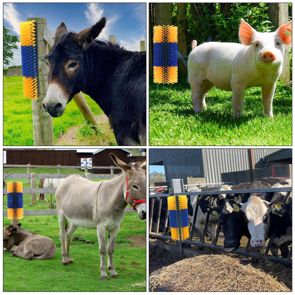 Sayutie livestock scratching brush-compatibility shows suitability for cattle, sheep, horses, and pigs