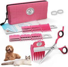 Scaredy Cut silent pet grooming kit in pink box shows buzz-free grooming for sensitive pets.