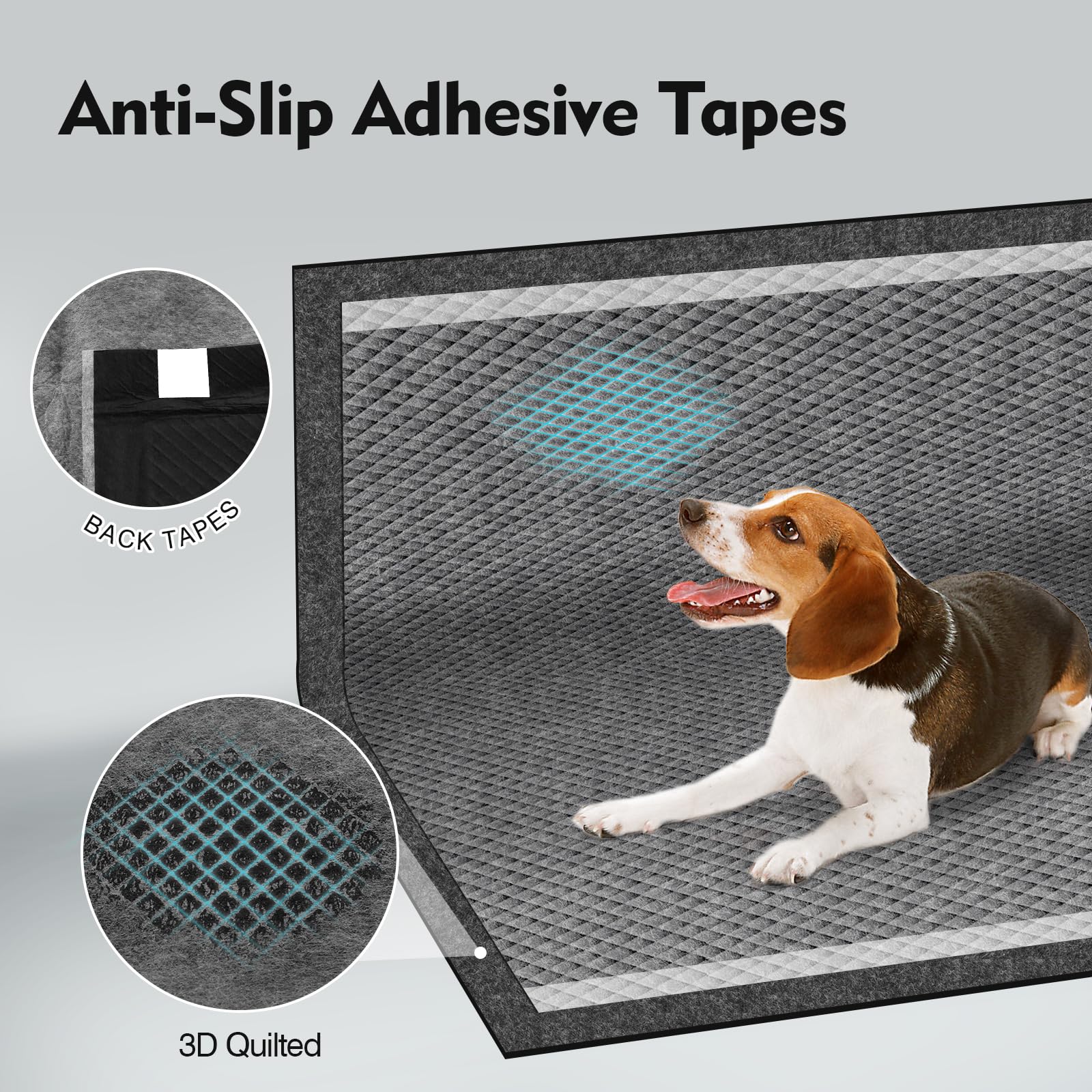 SCLOSE charcoal pee pad leak-proof design safeguards floors and furniture.