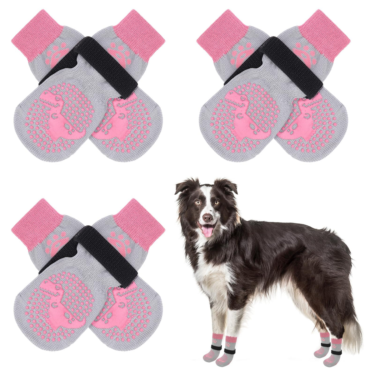 SCENEREAL anti-slip dog socks provide paw traction on hardwood floors