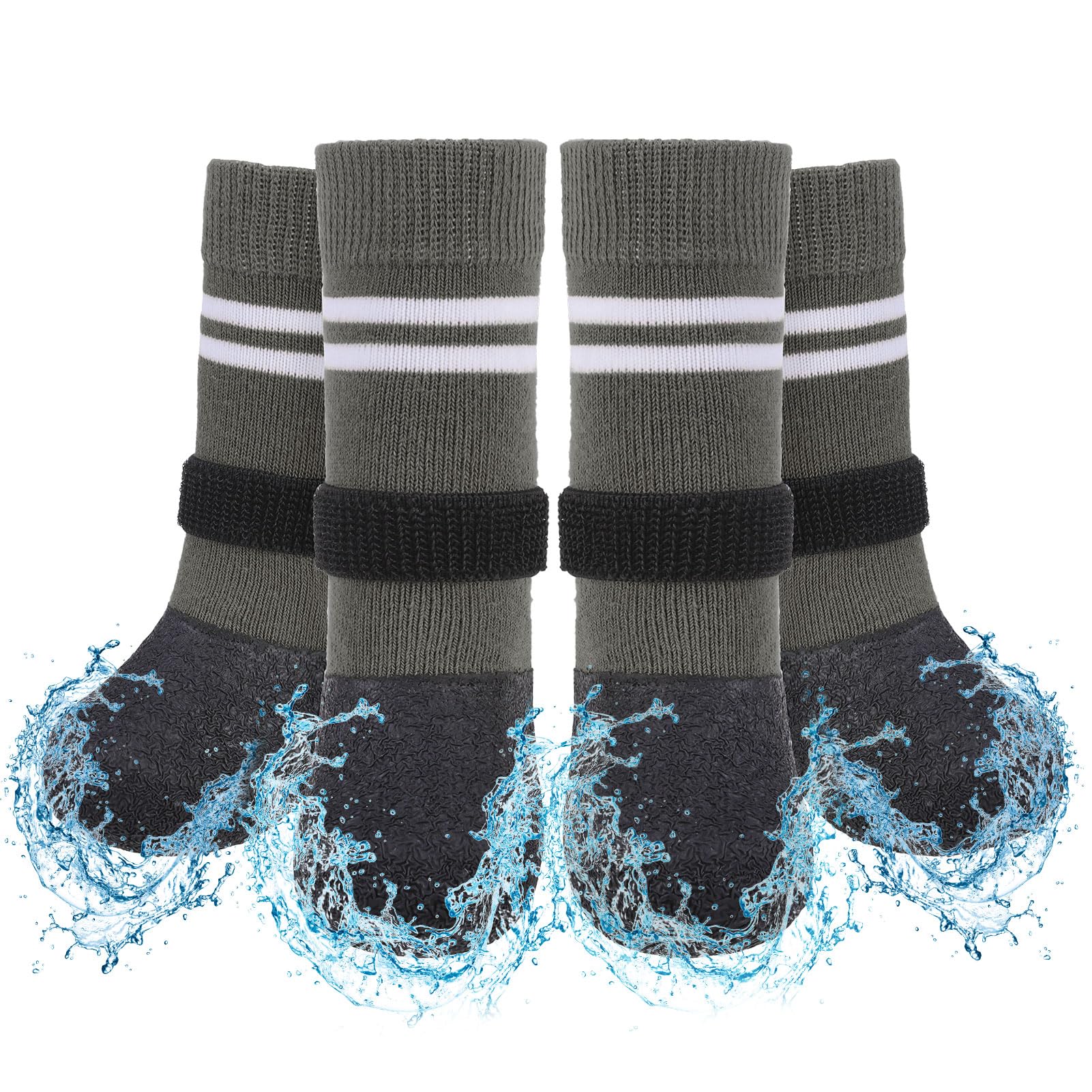 SCENEREAL anti-slip dog boots front view show waterproof socks for dry, confident indoor traction