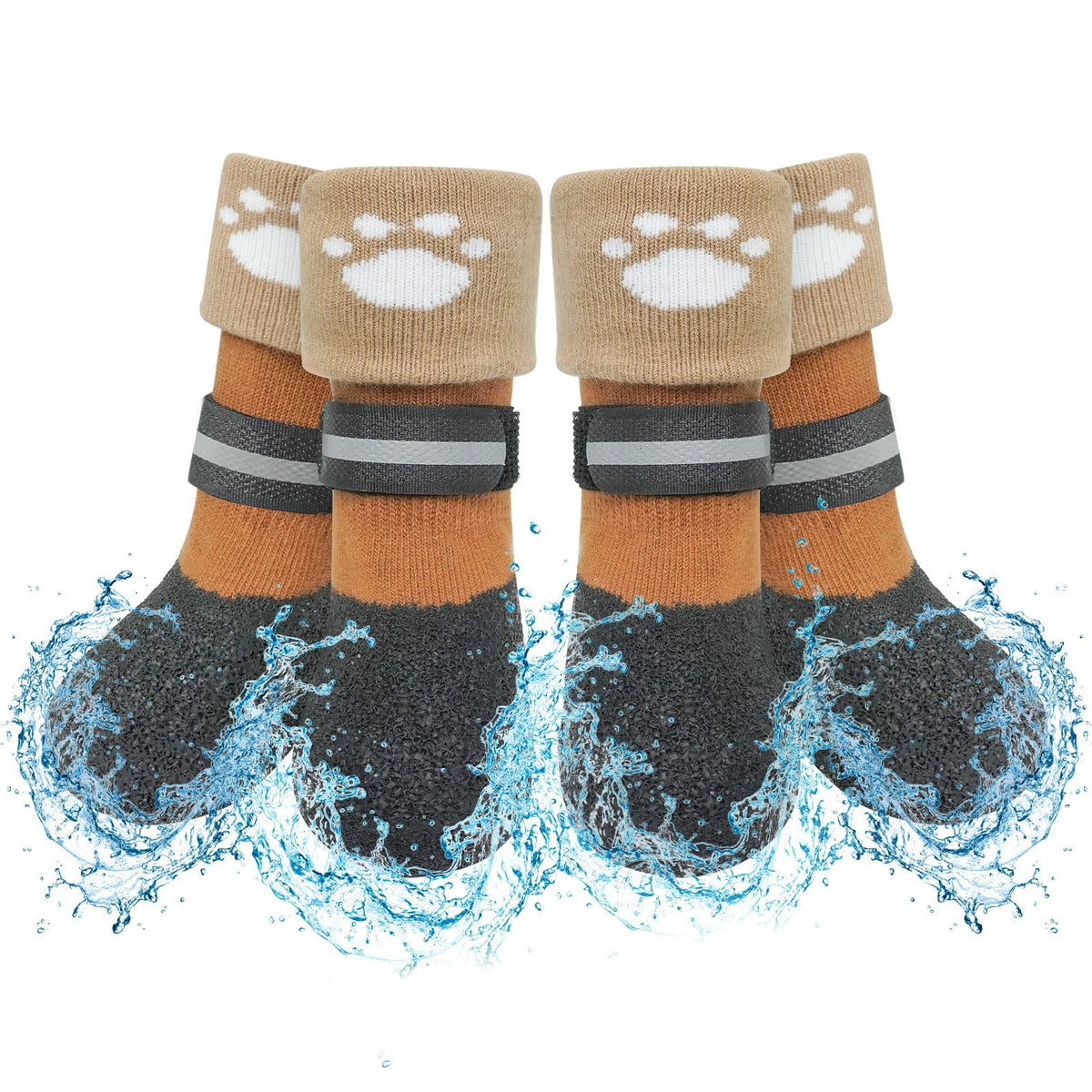 SCENEREAL anti-slip dog boots on paws show secure grip on slick surfaces.
