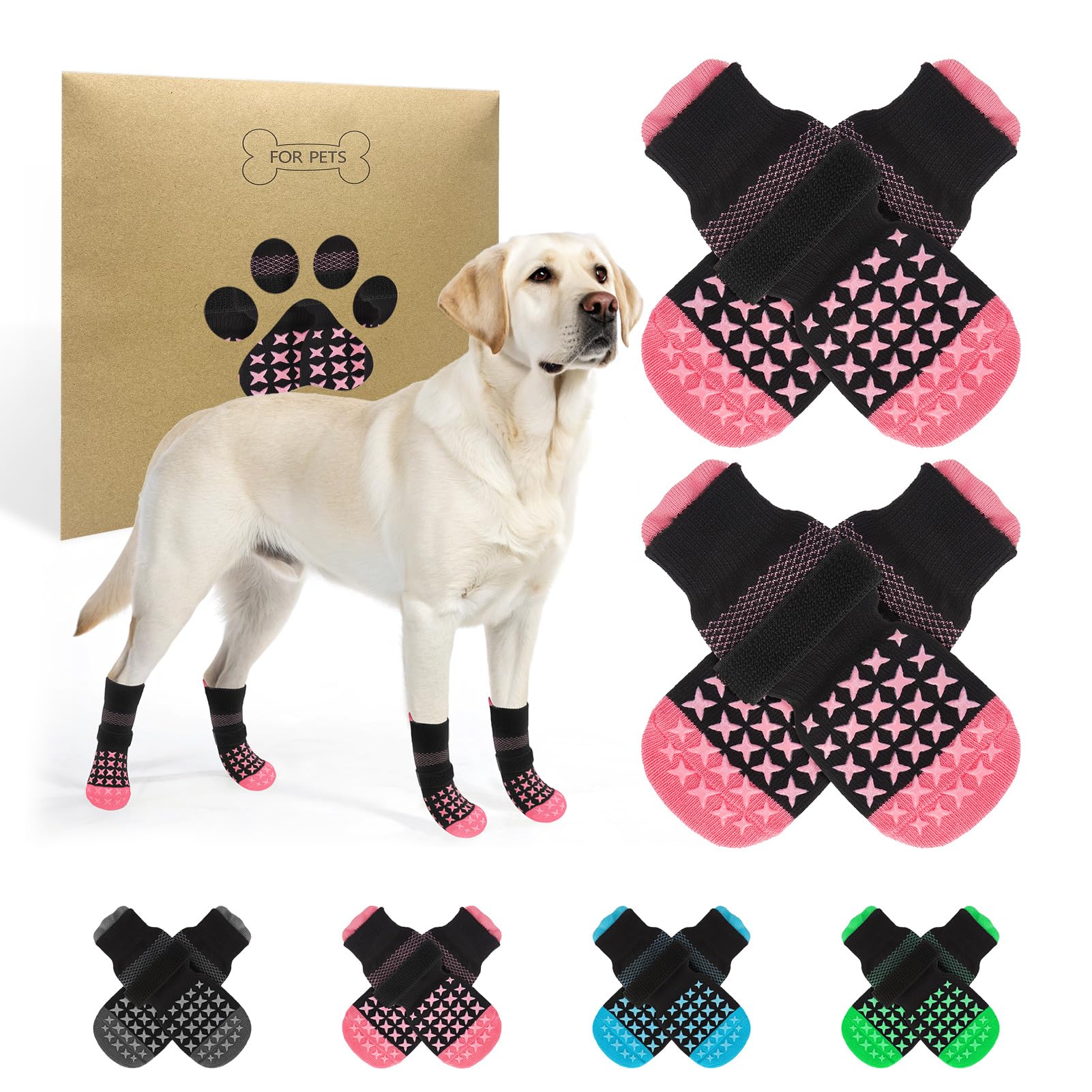 SCENEREAL anti-slip dog socks with double-sided grip for firm hardwood floor traction