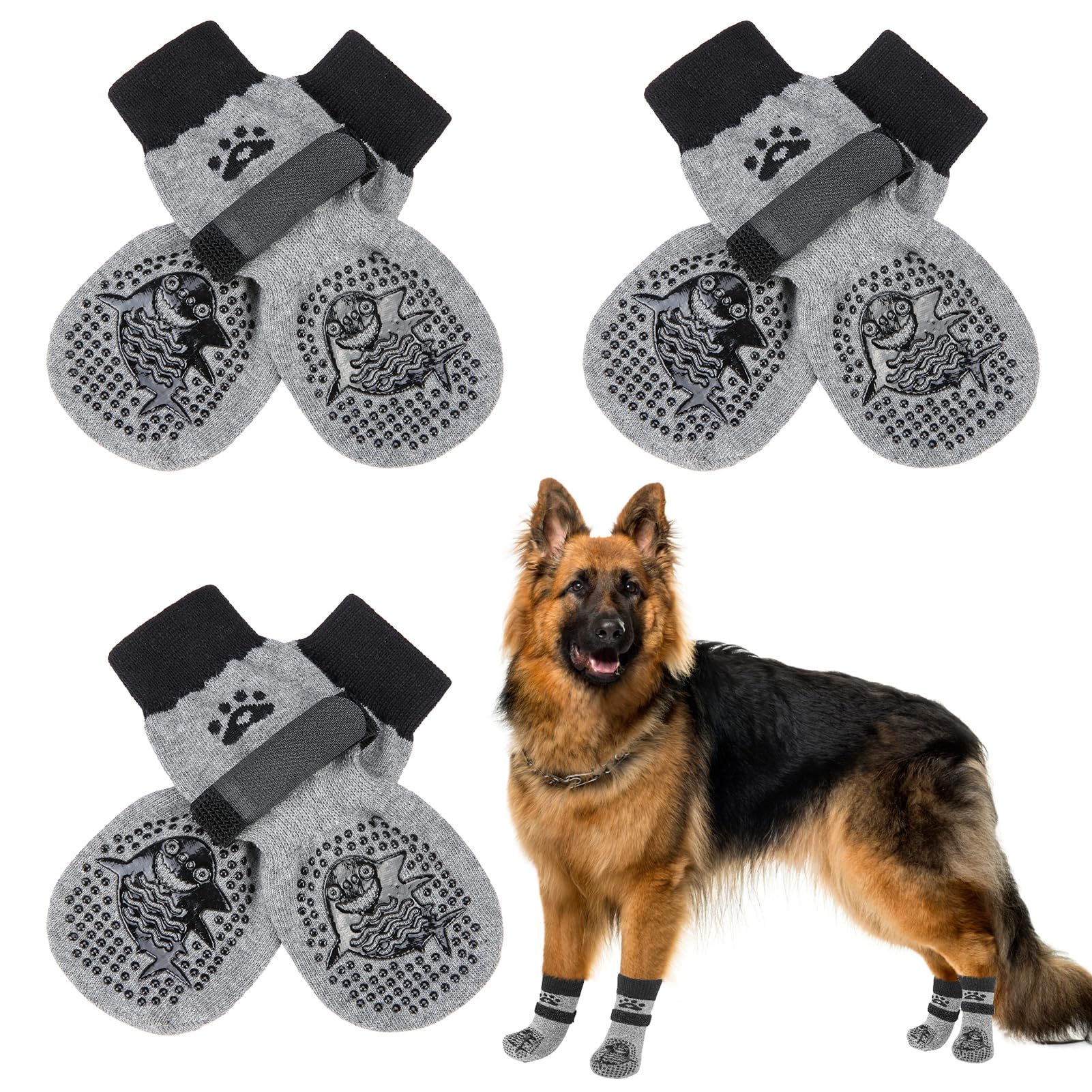 SCENEREAL anti-slip dog socks show paw traction on slick floors.