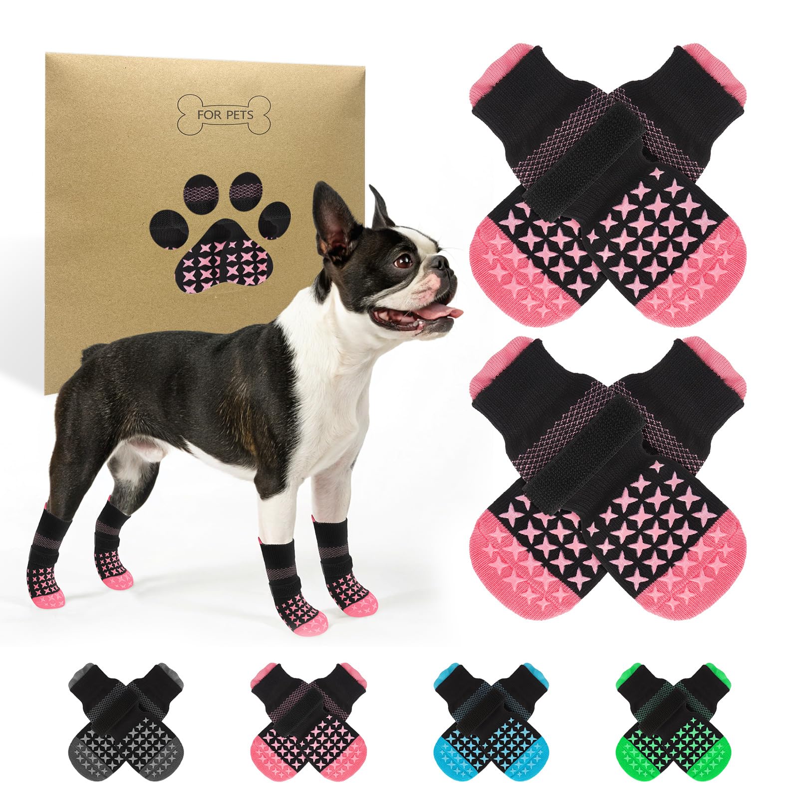 SCENEREAL anti-slip dog socks provide paw-traction on hardwood floors for steadier indoor walks.