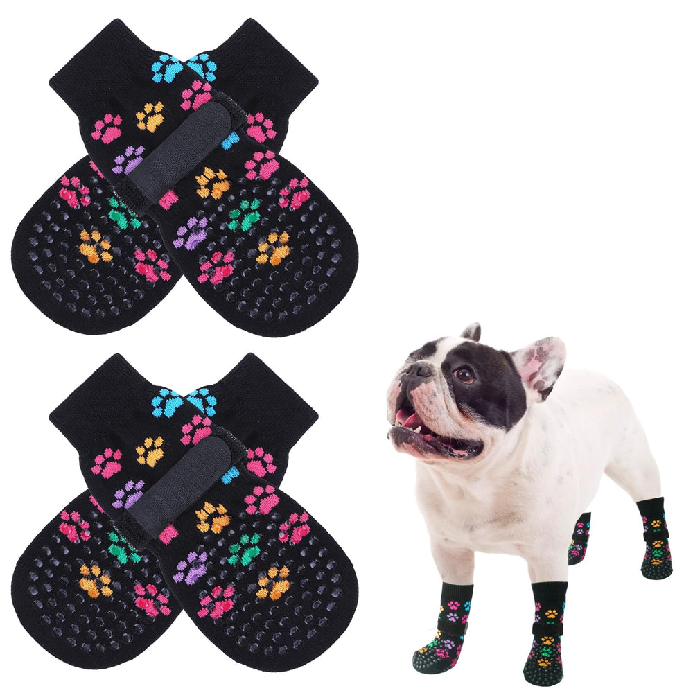 SCENEREAL anti-slip dog socks show paw fit for secure indoor grip.
