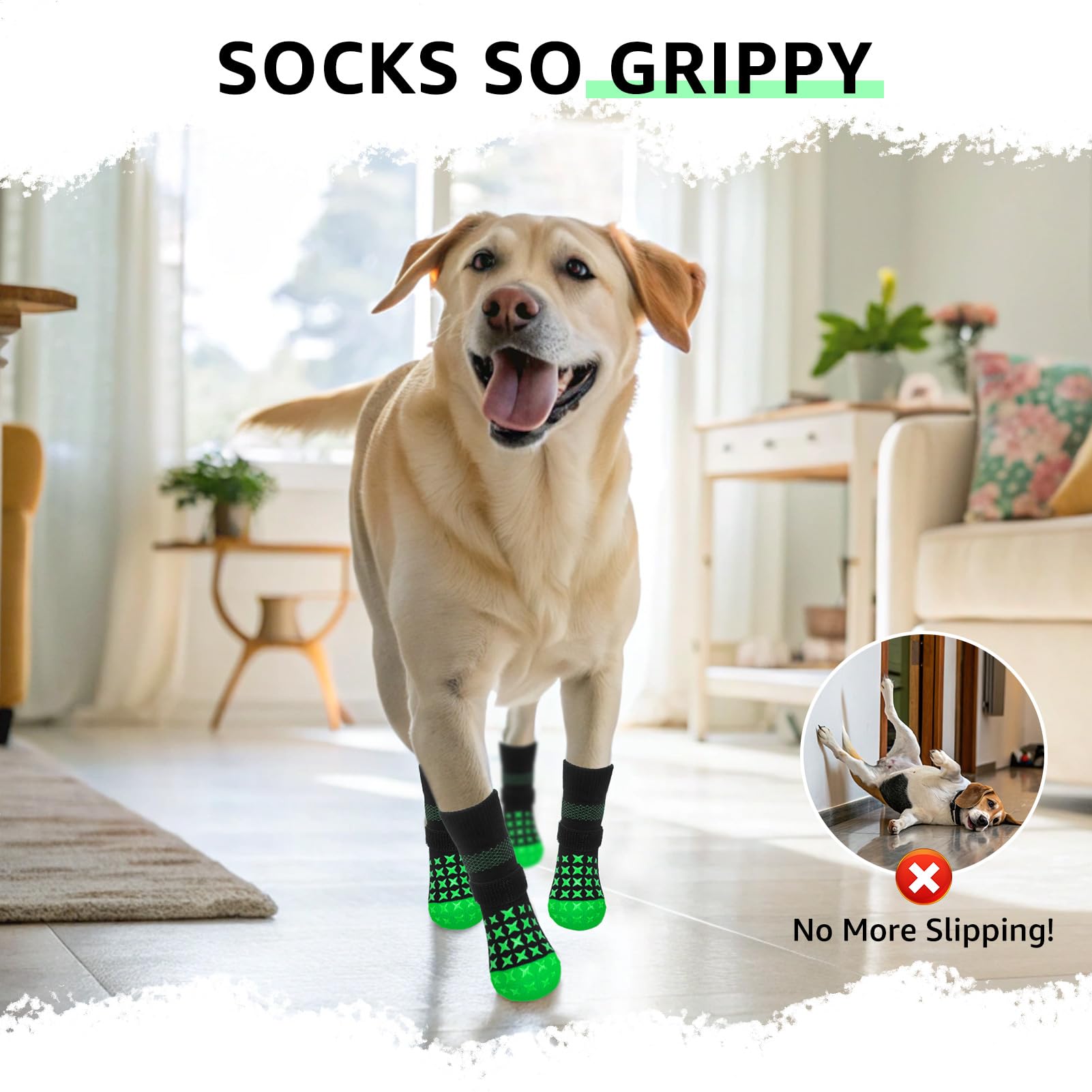 SCENEREAL breathable green socks protect paws on hot pavement during sunny days.